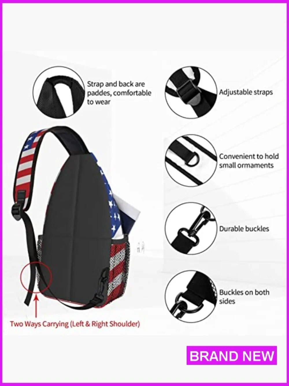 Sling Backpack Crossbody Shoulder Bag Daypack Travel Hiking Gym Cycling